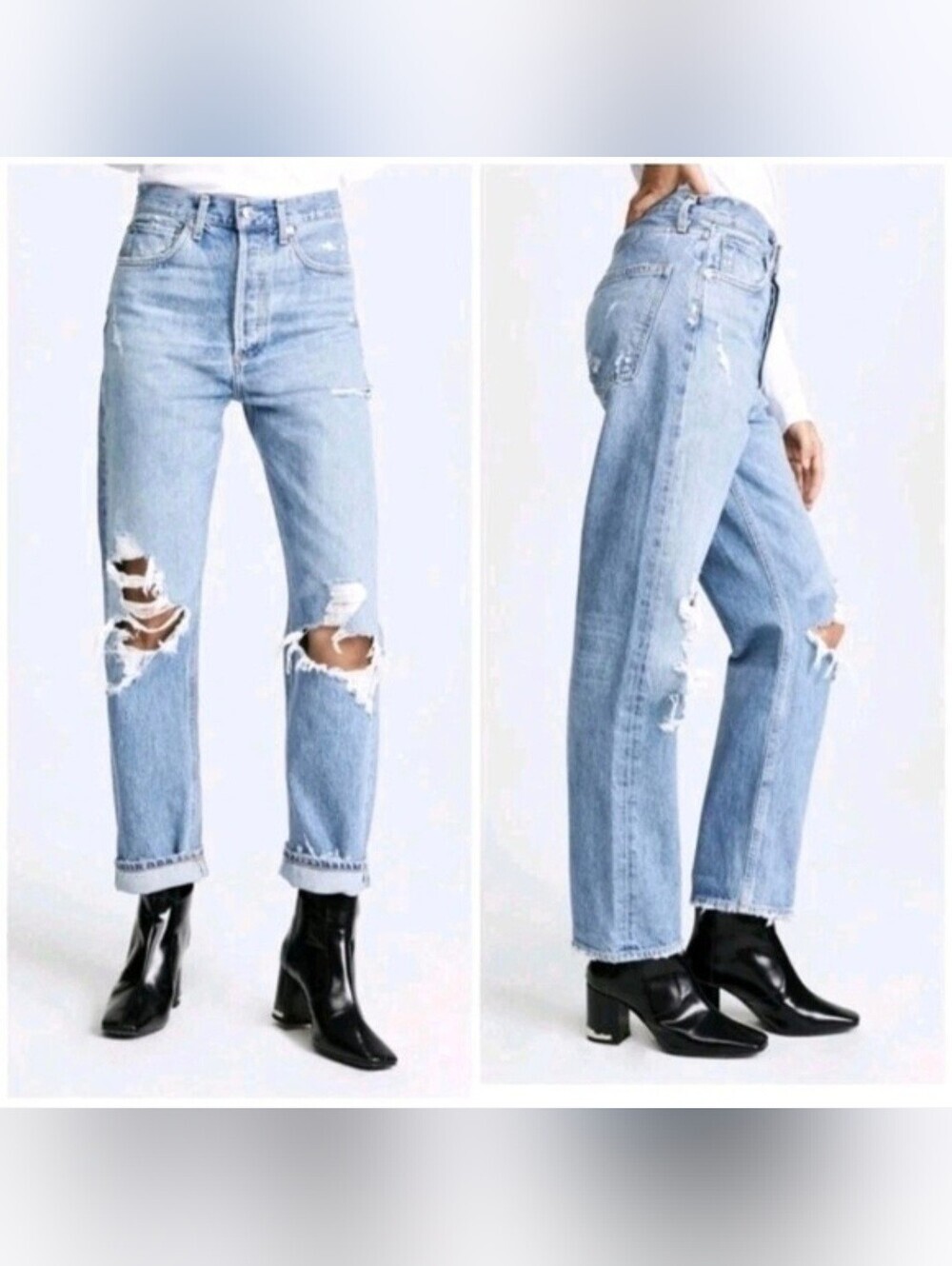 Agolde 90s Mid Rise Loose Fit Fall Out Distressed Button Fly Jeans